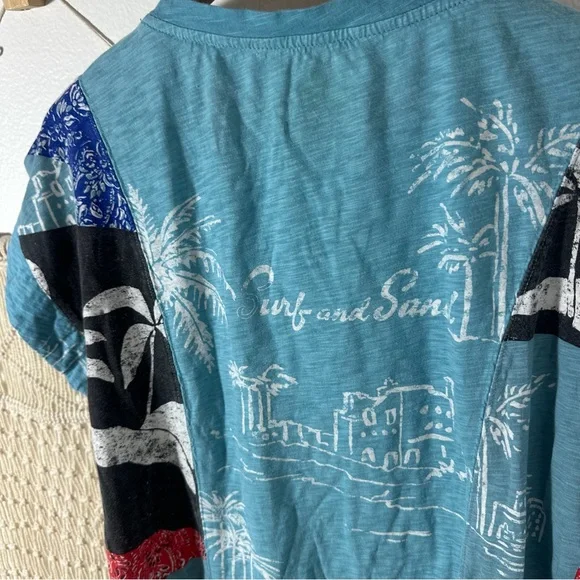 Anthropologie Pilcro Laguna Aqua Surf and Sand Graphic Patchwork Bandana Tee S - Picture 11 of 13
